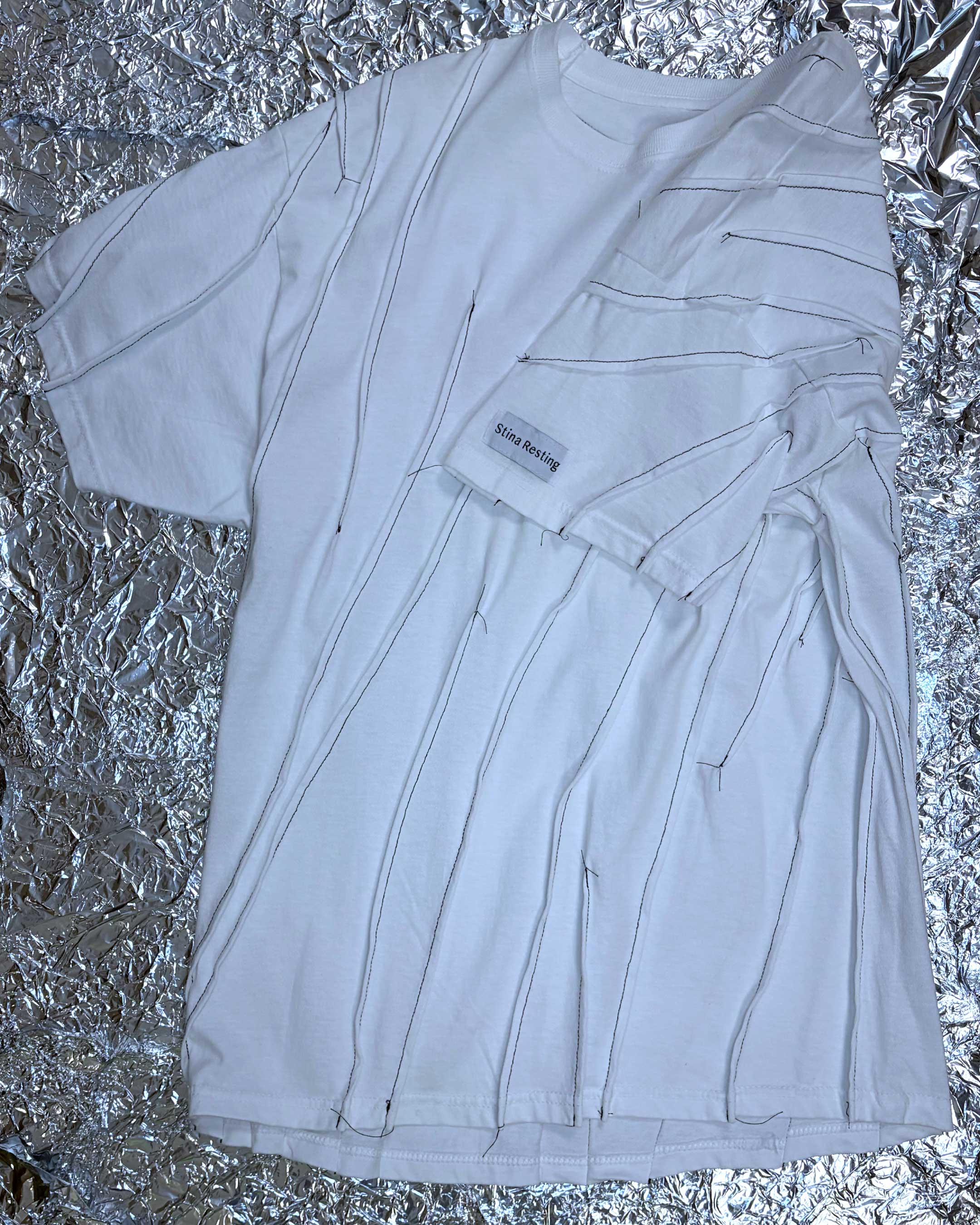 WRINKLED T-SHIRT - White w/ black thread - #01
