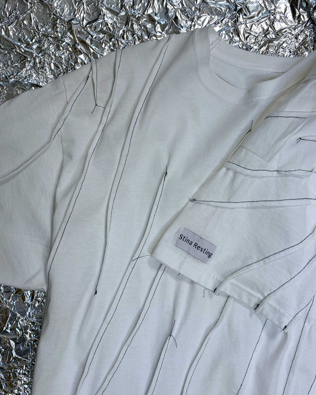WRINKLED T-SHIRT - White w/ black thread - #01