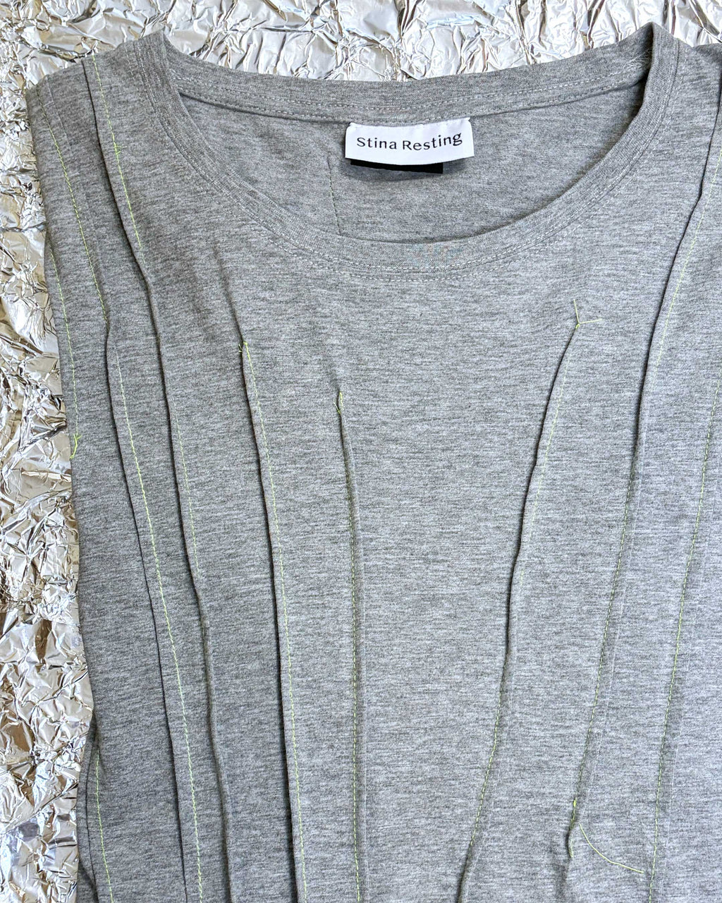 WRINKLED T-SHIRT - Grey w/ neon thread - #01