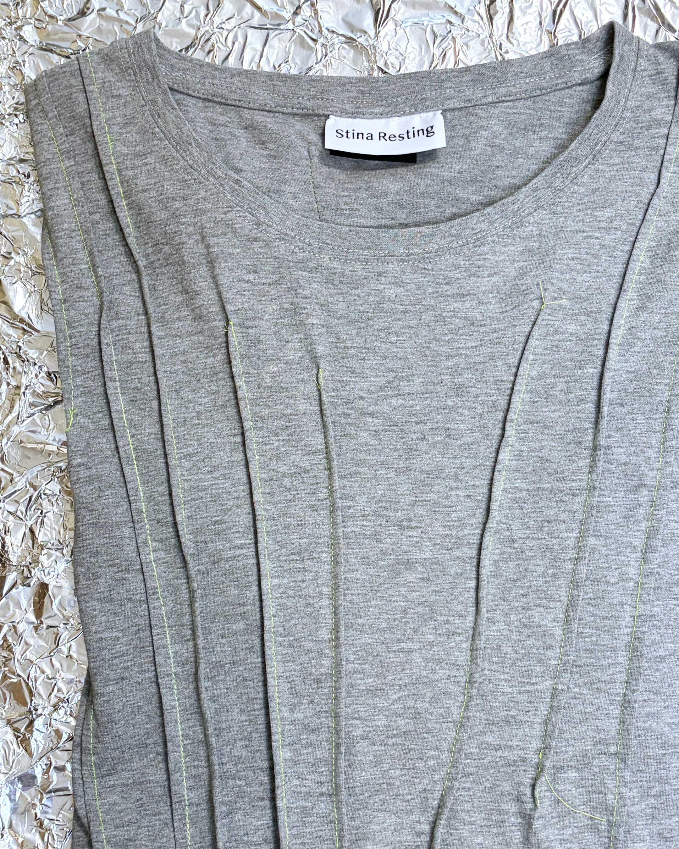 WRINKLED T-SHIRT - Grey w/ neon thread - #01