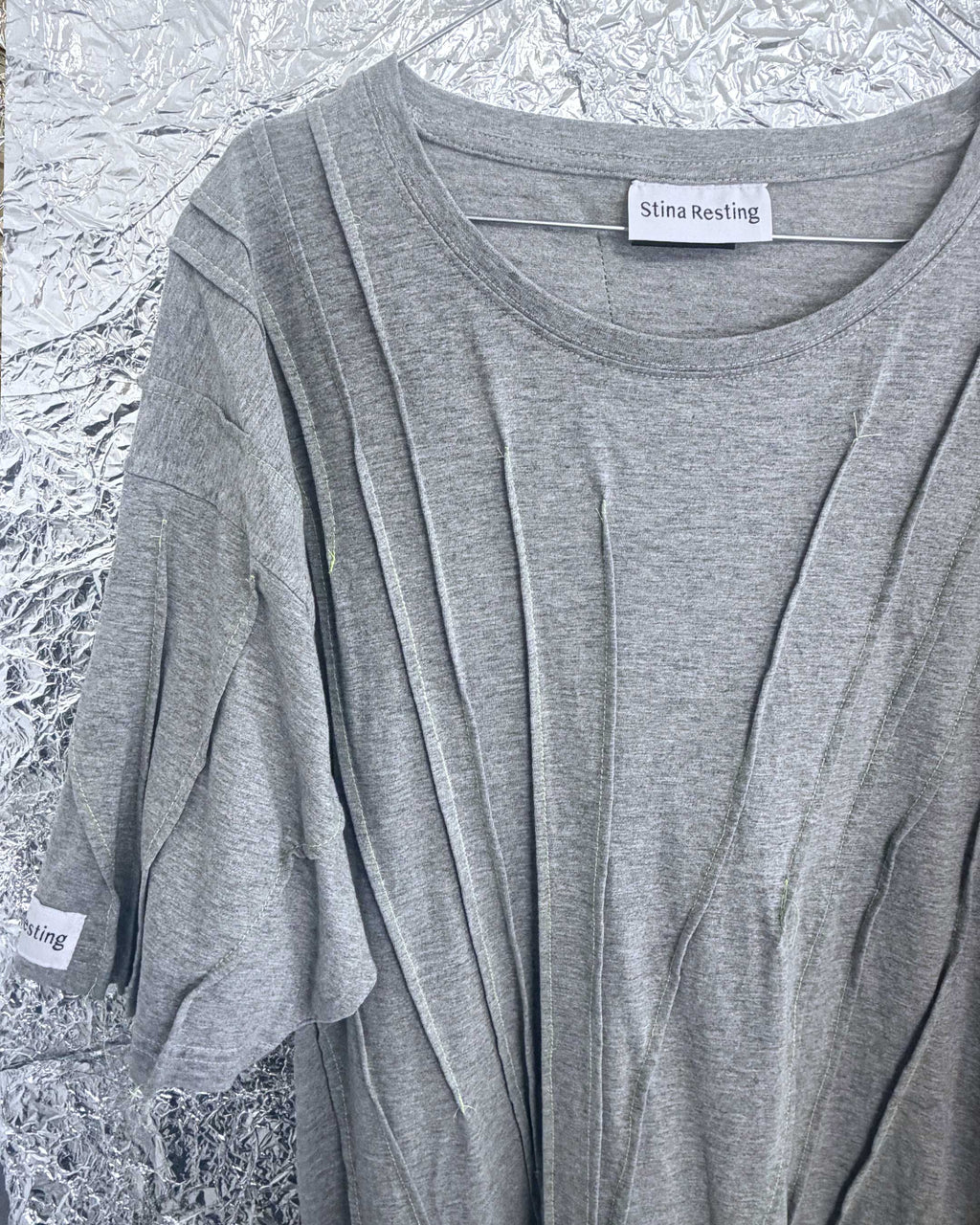 WRINKLED T-SHIRT - Grey w/ neon thread - #01
