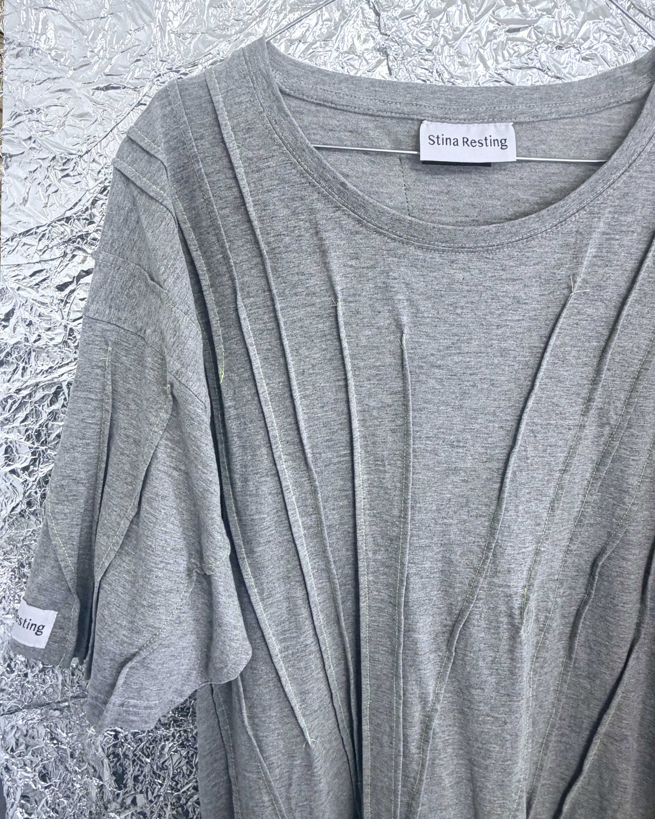 WRINKLED T-SHIRT - Grey w/ neon thread - #01