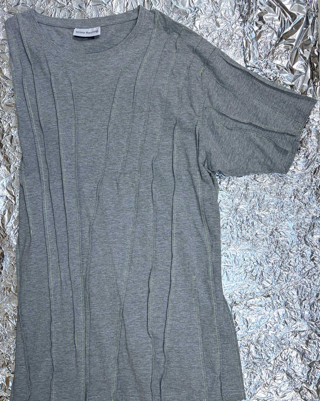 WRINKLED T-SHIRT - Grey w/ neon thread - #01