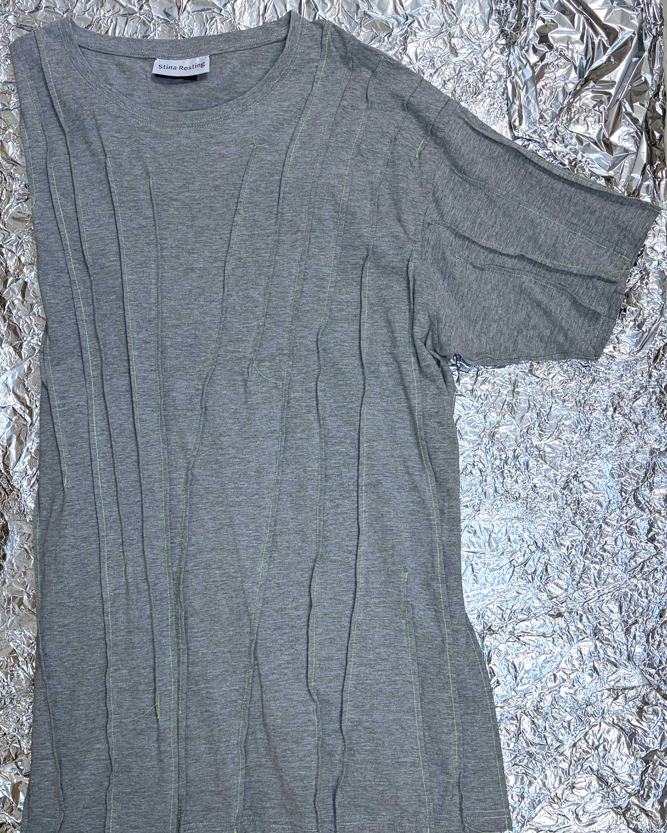 WRINKLED T-SHIRT - Grey w/ neon thread - #01